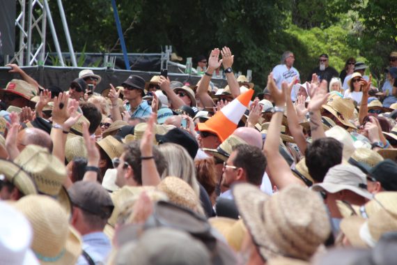 Road Cone Hat Man In The Crowd